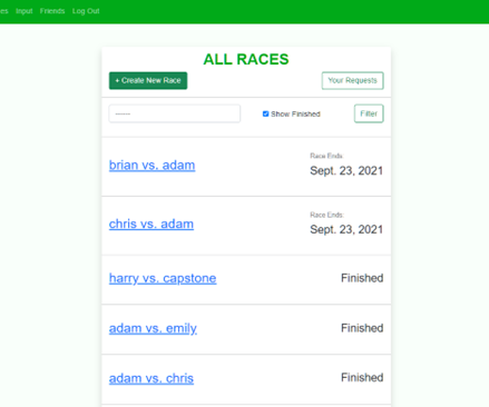 Race list Page